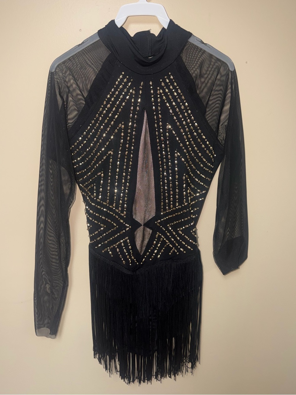 Black Mesh Fringe Studded Bodysuit